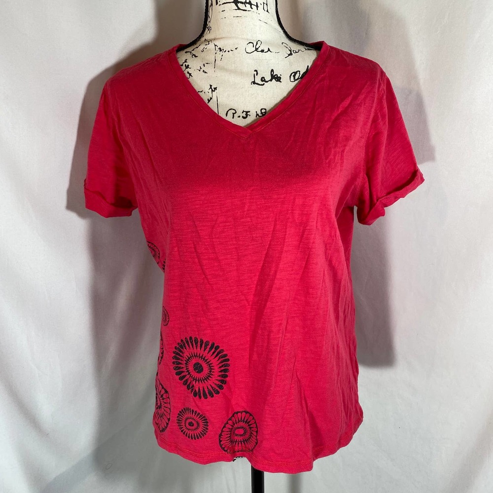 AW Sport Woman's V-Neck Short Sleeve Pink Shirt Sz XL